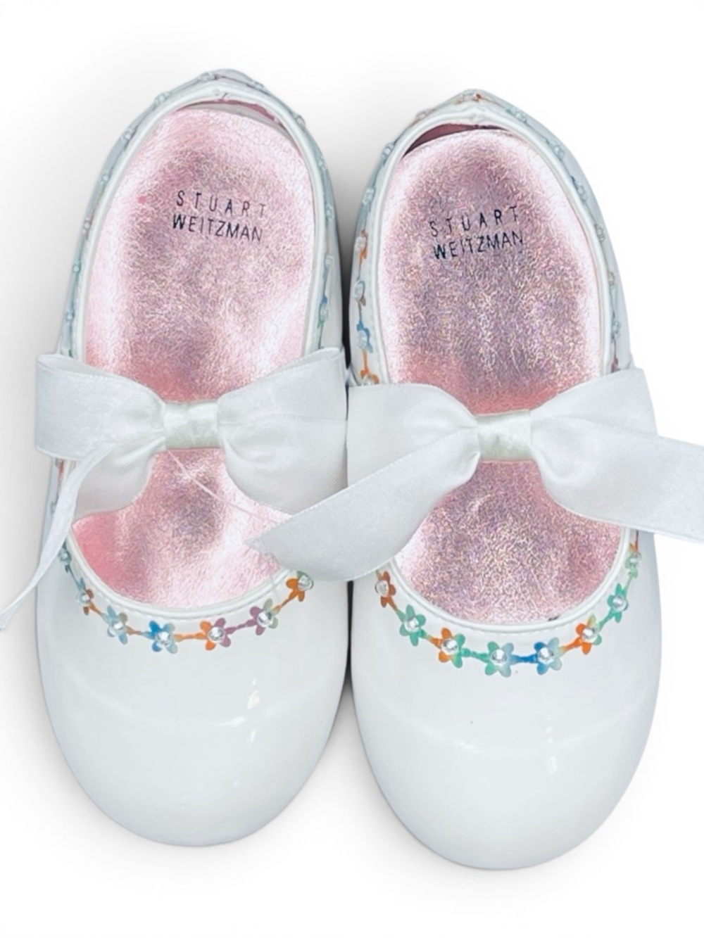 STUART WEITZMAN Girls' White Mary Jane Flats with Bow Size 7